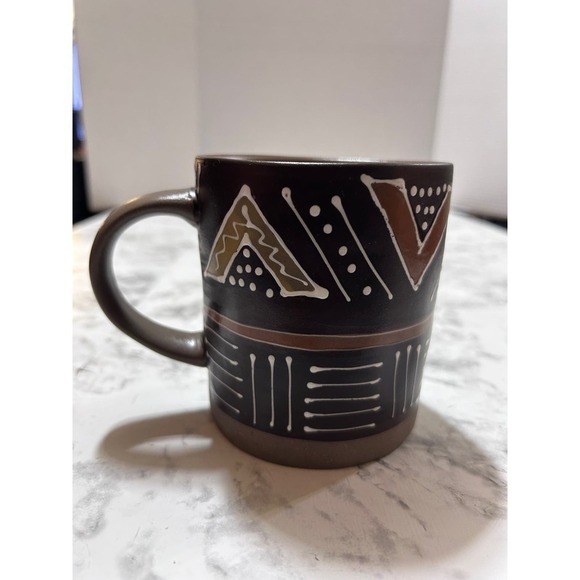 The Broken Arrow Hand Paint Coffee Mug 3.9" Brown Artsy Bohemian Cup Kitchenware - Picture 3 of 6